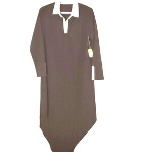 Kona Sol Long Sleeve Midi Dress‎ White Collar Handkerchief Hem Casual Chic